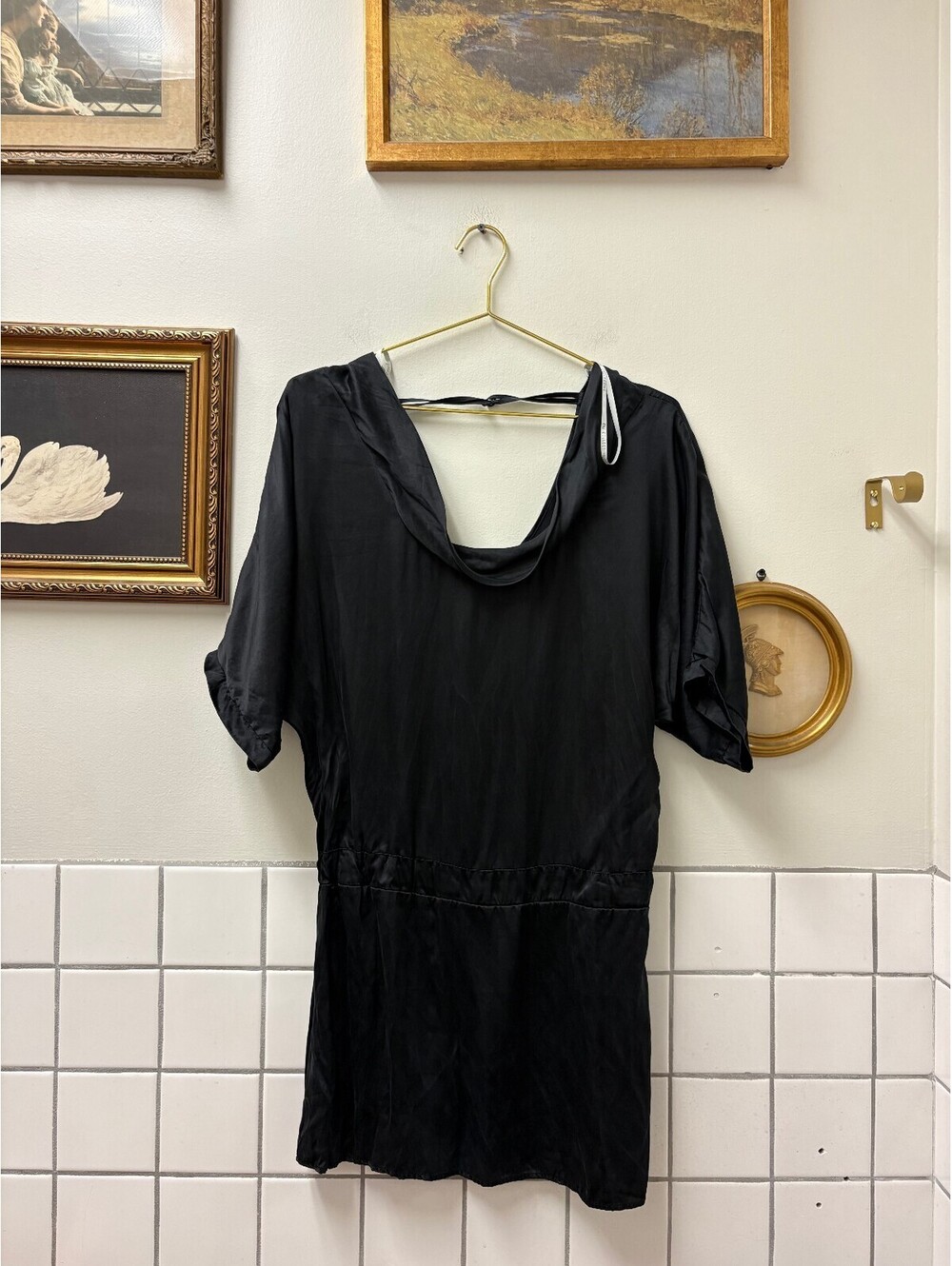 NU Collective Black Silk cowl neck tied Top with Draped Neckline, Size XS